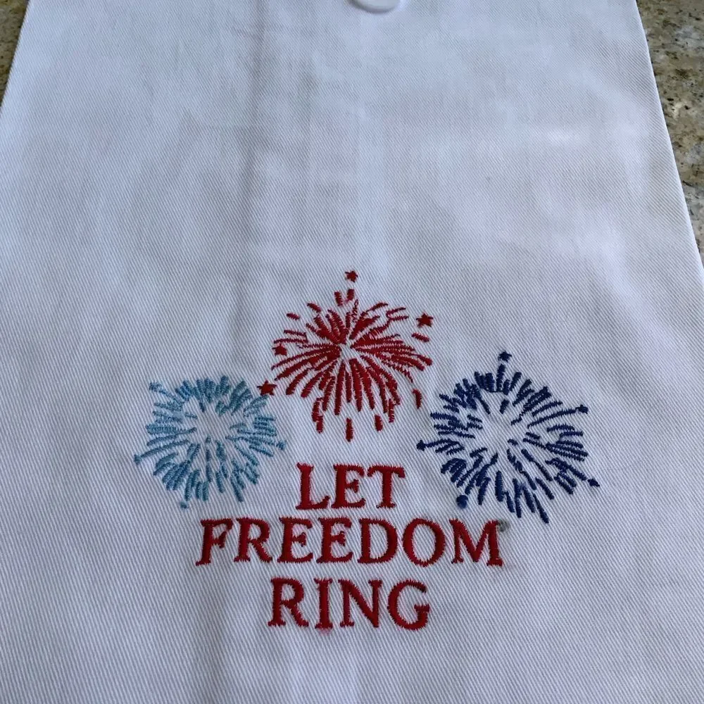 Let Freedom Ring White Cotton Embroidered Towel Red, White & Blue NWT
